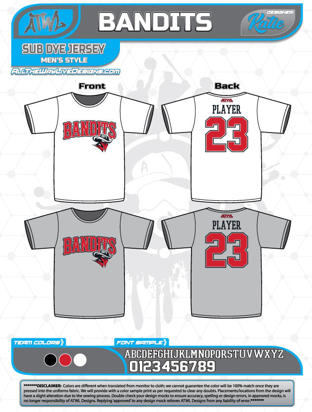 Bandits Baseball 11U Sub Dye Jersey – All The Way Live Designs