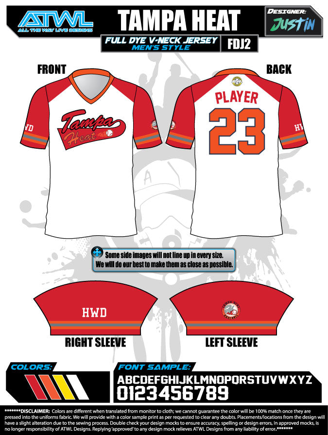 All The Way Live Designs Tampa Heat Full Dye Raglan Jersey S / Red