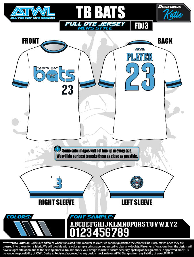 Tampa Bay Bats Retro Full Dye Jersey YL / White