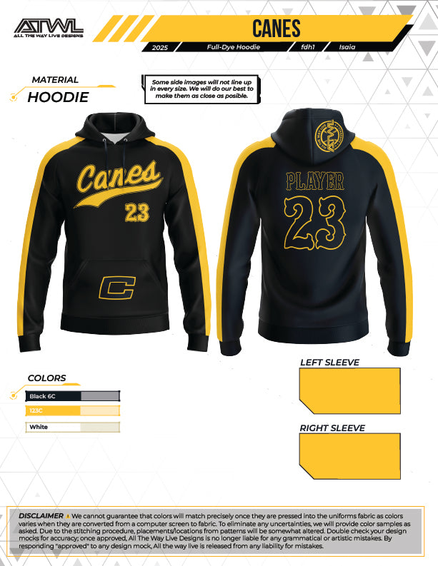 Canes Baseball Black Full Dye Hoodie