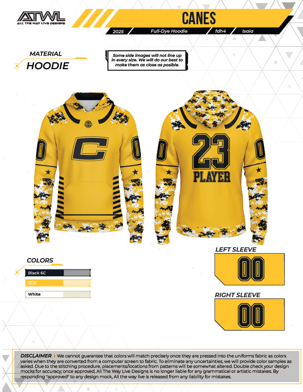 Canes Baseball Gold Digi Camo Full Dye Hoodie