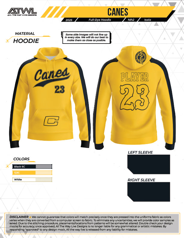 Canes Baseball Gold Full Dye Hoodie