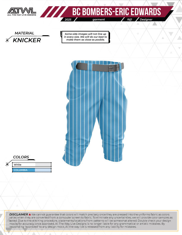 Buffalo Creek Bombers Pinstripes Full Dye Knicker Pant