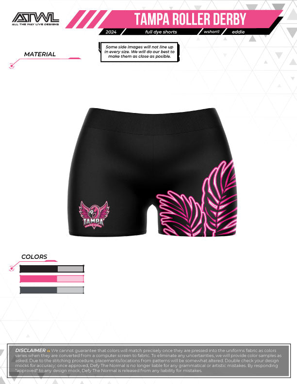 Tampa Roller Derby womens cut  compression Full Dye Shorts